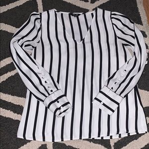 Express Long Sleeve Striped Button Sleeve Blouse
